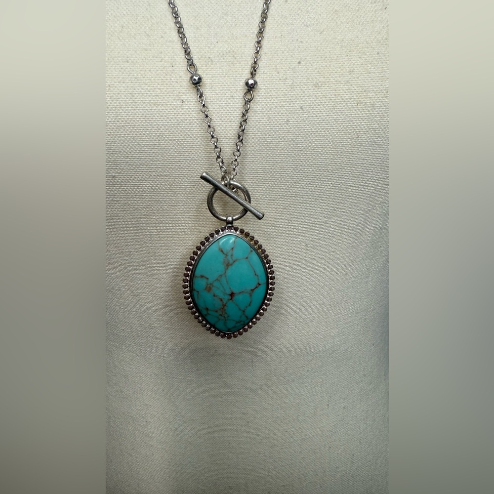 Lucky Brand Silver and Faux Turquoise Pendant Necklace - Picture 2 of 4